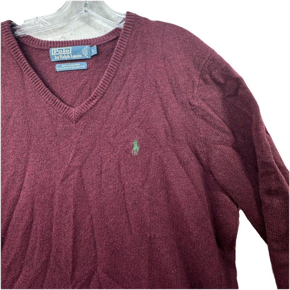 Polo Ralph Lauren V Neck 100% Lambswool Men's Sweater Size Large Preppy Business